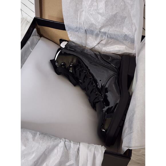 Alfani Terissa Women’s Lace-Up Combat Boots – Glossy Ankle Booties - Black - Picture 9 of 10